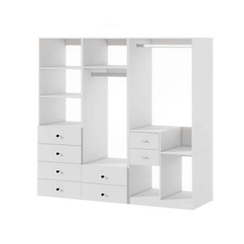 Closet System, Closet Organizer System with 8 Drawers and 2 Hanging Rails,White