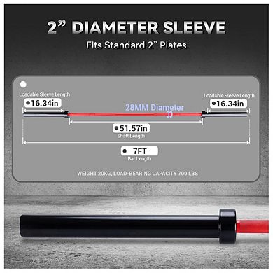 7FT Olympic Barbell, Weight Bar For Weightlifting and Powerlifting 45lb
