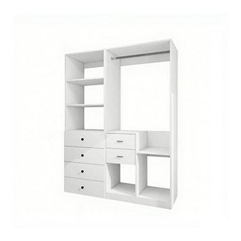 Closet System, Walk in Closet with 6 Drawers and Hanging Rail, Storage for Bedroom