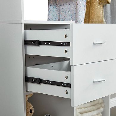 Closet System, Walk in Closet with 6 Drawers and Hanging Rail, Storage for Bedroom