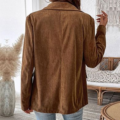 Women Corduroy Blazer Jackets Long Sleeve Work Office Coats
