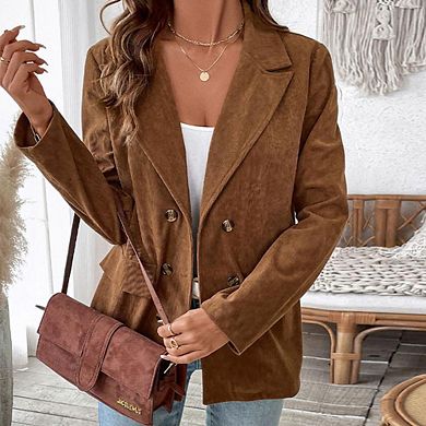 Women Corduroy Blazer Jackets Long Sleeve Work Office Coats