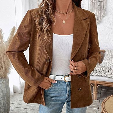 Women Corduroy Blazer Jackets Long Sleeve Work Office Coats