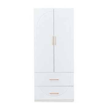 Tall 2 Doors Wardrobe Closet 2 Drawers Wood Bedroom Closet Wardrobe Armoire Cabinet