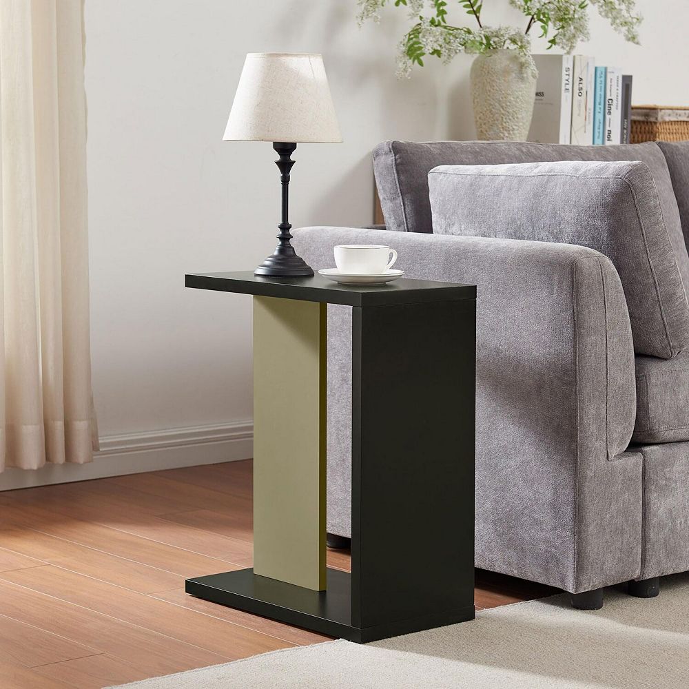 Kings Brand Furniture Snack Side End Table With Storage Shelves – Chocolate Finish