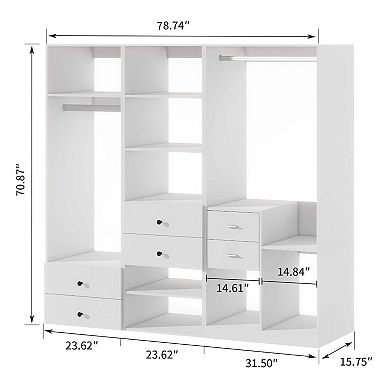 Closet System, Walk-in Closet System with 8 Drawers and 2 Hanging Rails for Bedroom