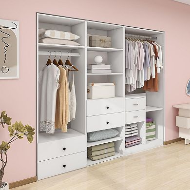 Closet System, Walk-in Closet System with 8 Drawers and 2 Hanging Rails for Bedroom