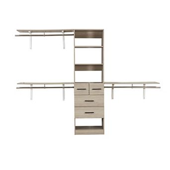 Closet Organizer System with 3 Shelf Towers, Closet System with 4 Drawers Armoire Wardrobe