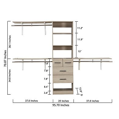 Closet Organizer System with 3 Shelf Towers, Closet System with 4 Drawers Armoire Wardrobe