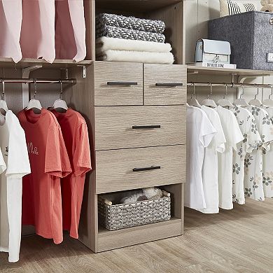 Closet Organizer System with 3 Shelf Towers, Closet System with 4 Drawers Armoire Wardrobe