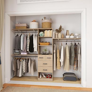 Closet Organizer System with 3 Shelf Towers, Closet System with 4 Drawers Armoire Wardrobe