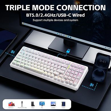 AULA F99, 99-Key, Wireless, Hot Swappable, Mechanical Gaming, RGB, 5-Layer Padding, 8000mAh Battery