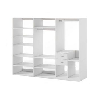 Closet System,Closet Shelving System with 2 Drawers,2 Hanging Rails and 11 shelves