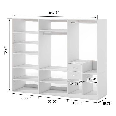 Closet System,Closet Shelving System with 2 Drawers,2 Hanging Rails and 11 shelves