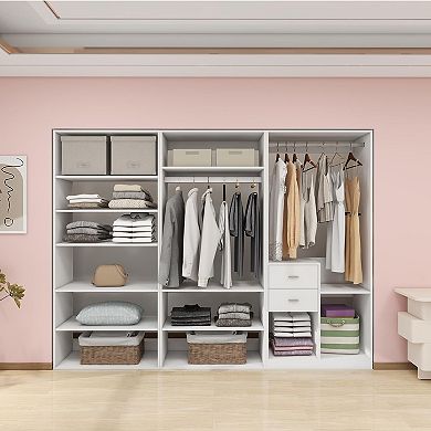 Closet System,Closet Shelving System with 2 Drawers,2 Hanging Rails and 11 shelves
