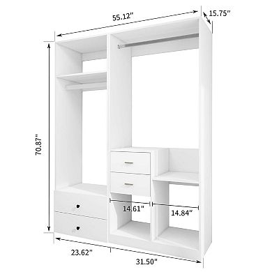 Closet Organizer System with 4 Drawers,White clothes organizer for Hanging Clothes