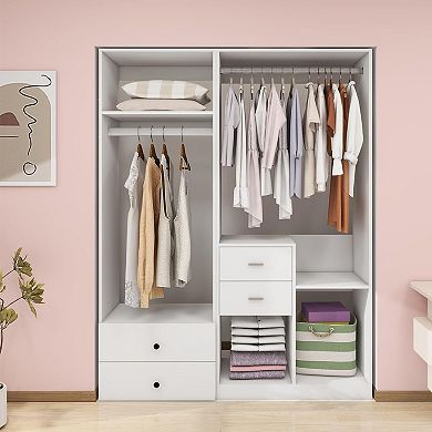 Closet Organizer System with 4 Drawers,White clothes organizer for Hanging Clothes