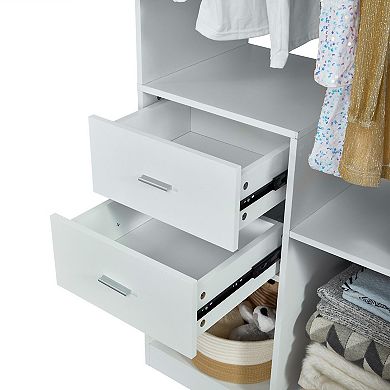 Wooden Wardrobe Closet Organizer System with Closet Drawers,Closet System, clothes organizer