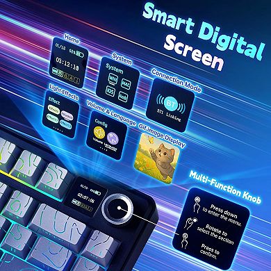 AULA F75 Max, 81-Key, Wireless, Hot Swappable, Gaming, RGB, Knob, 4000 mAH Battery, Digital Screen