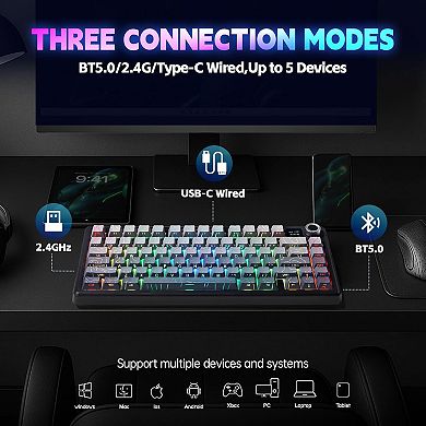 AULA F75 Max, 81-Key, Wireless, Hot Swappable, Gaming, RGB, Knob, 4000 mAH Battery, Digital Screen