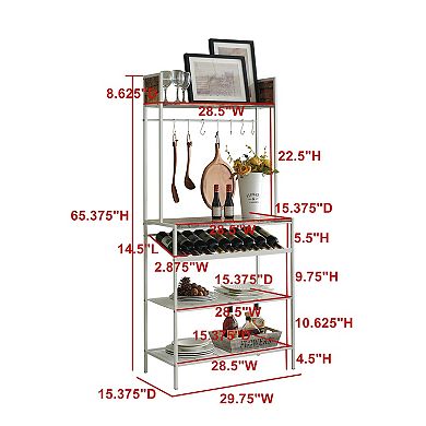 Kings Brand Furniture - Red Tile Bakers Rack with 9 Wine Bottle Capacity Rack & 8 Hooks