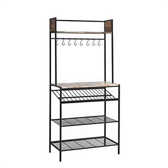 Kings Brand Furniture - Red Tile Bakers Rack with 9 Wine Bottle Capacity Rack & 8 Hooks