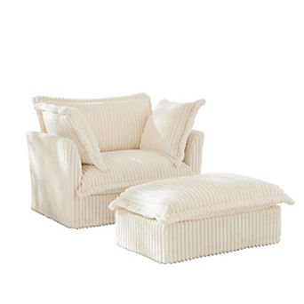Upholstered Armchair Sofa with Ottoman