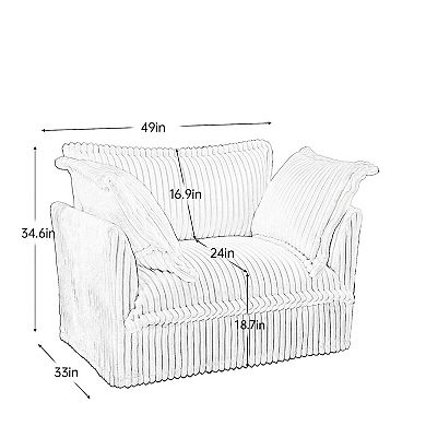 Corduroy Fabric Accent Chair with Back Cushion and Toss Pillows