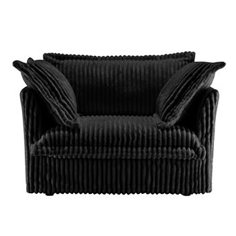 Corduroy Fabric Accent Chair with Back Cushion and Toss Pillows