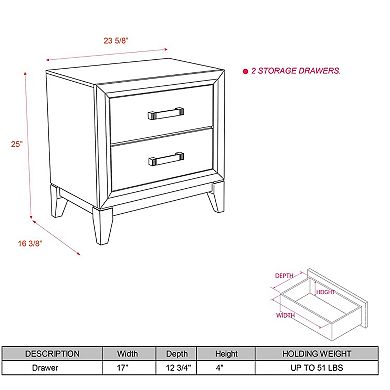 Kings Brand Furniture Harmony 2-Drawer Wooden Side End Table, Nightstand