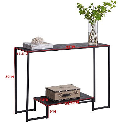 Kings Brand Furniture Vidal Modern Metal/Wood Console Sofa Table with Storage Shelf