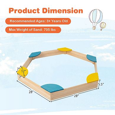 Outdoor Solid Wood Sandbox with 6 Built-in Fan-shaped Seats
