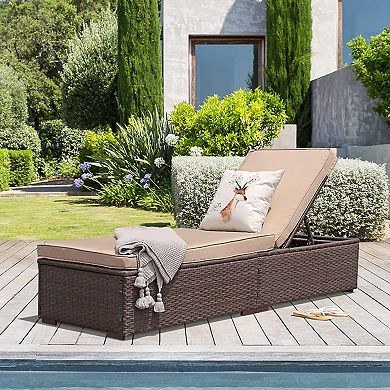 Outdoor Chaise Lounge Chair, All-Weather PE Wicker Patio Chairs Pool Lounge Chairs for Outside