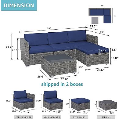 SUNSITT 5 Piece Outdoor Patio Furniture Set, Sectional Conversation Set with Cushions