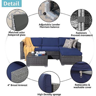 SUNSITT 5 Piece Outdoor Patio Furniture Set, Sectional Conversation Set with Cushions