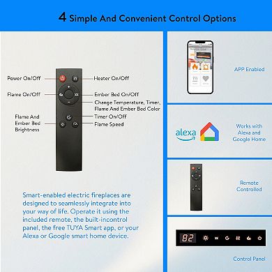 Recessed in-Wall and Wall-Mounted Electric Fireplace Heater with Remote Control