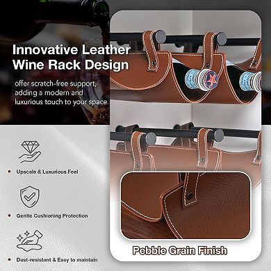 55.5" Farmhouse Coffee Bar Cabinet with LED Lights and 2 Layers Tabletops, Wine Bar Cabinet