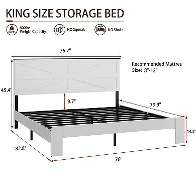 King Size Wood Platform Bed Frame with Headboard