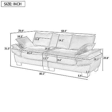 Modern Upholstered Corduroy Fabric Curved Sofa with 2 Throw Pillows