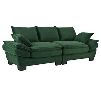 Modern Upholstered Corduroy Fabric Curved Sofa with 2 Throw Pillows