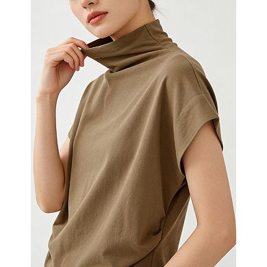 Women's T-shirt Batwing Tee Mock Neck Drop Shoulder Top Casual Blouse