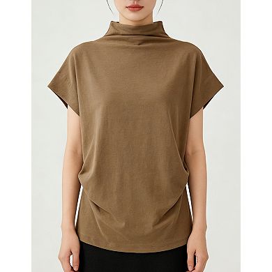 Women's T-shirt Batwing Tee Mock Neck Drop Shoulder Top Casual Blouse