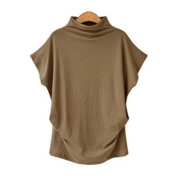 Women's T-shirt Batwing Tee Mock Neck Drop Shoulder Top Casual Blouse