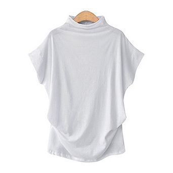 Women's T-shirt Batwing Tee Mock Neck Drop Shoulder Top Casual Blouse