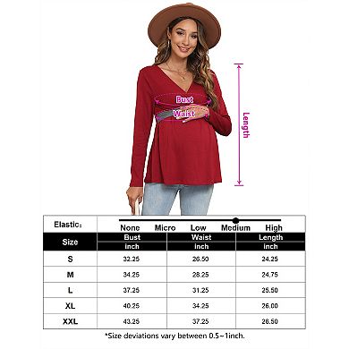 Women's Maternity Fall Casual Long Sleeve Wrap V-Neck Top Flowy Swing Soft Top Pregnancy Blouse