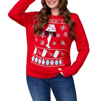 Women's Fall Christmas Ugly Sweater Knit Shirt Long Sleeve Crew Neck Funny Print Festive Top Blouse