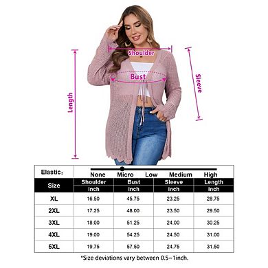 Women's Plus Size Crochet Cardigan Lightweight Tie Front Hollow Out Long Sleeves Knit Cover Coat