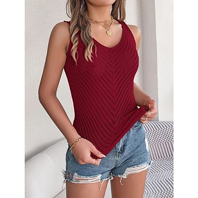 Womens Tank Tops V Neck Hollow Out Sleeveless Flowy Loose Fit Basic Casual Summer Tops