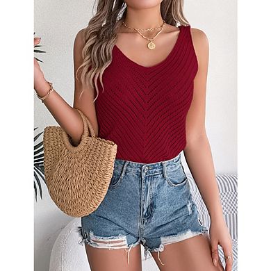 Womens Tank Tops V Neck Hollow Out Sleeveless Flowy Loose Fit Basic Casual Summer Tops
