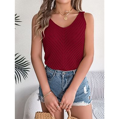 Womens Tank Tops V Neck Hollow Out Sleeveless Flowy Loose Fit Basic Casual Summer Tops